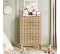 BIYFSDS Commode à 5 Tiroirs en Bois, Commode Chambre avec Dispositif Anti-Basculement, Meuble de Rangement Vintage avec Poignée et Pieds Commodes Haute pour Chambre et Salon (Bois-3, 73x40x108)