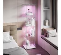 BIYFSDS Vitrine en Verre avec LED, Vitrine Colonne à 4 Étagères pour Collection, VitrinE à Vin en Verre à 1 Portes et Serrure, Meuble de Collection Vertical VITRINE de Rangement (Blanc-5L, 40x35x163)