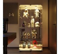 BIYFSDS Vitrine en Verre avec LED, Vitrine Colonne à 4 Étagères pour Collection, VitrinE à Vin en Verre à 2 Portes et Serrure, Meuble de Collection (Blanc-2, A)