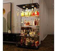 BIYFSDS Vitrine en Verre avec LED, Vitrine Colonne à 4 Étagères pour Collection, VitrinE à Vin en Verre à 2 Portes et Serrure, Meuble de Collection (Noir-2+Lampe, 81x37x164)