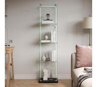 BIYFSDS Vitrine en Verre avec LED, Vitrine Colonne à 4 Étagères pour Collection, VitrinE à Vin en Verre à 1 Portes et Serrure, Meuble de Collection Vertical VITRINE de Rangement (Noir-5B, 40x35x163)