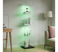 BIYFSDS Vitrine en Verre avec LED, Vitrine Colonne à 4 Étagères pour Collection, VitrinEà Vin en Verre à 1 Portes et Serrure, Meuble de Collection Vertical VITRINEde Rangement (Noir-5L, 40x35x163)