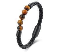 BIYONGDE Bracelet jonc en cuir tressé noir avec fermoir en acier pour homme et femme, 8.27 inches, Cuir, Pas de gemme