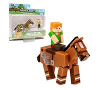 Bizak Minecraft 64110030-1 Figurine Alex et Cheval avec Mouvement, modèles à Collectionner, Licence Officielle du Jeu vidéo de Construction et Bricks, Adultes Fans et garçons ou Filles