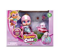 Bizak Super Cute 64320034 Mini poupée Super héroïne avec Moto et Side-Car pour emmener Votre Chien de Promenade, Comprend Un Antistress, Un biberon, Une Assiette Nourriture, Une Nourriture et des