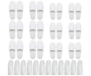 Bizarre.ly Chaussons Invités Blancs (12 Paires) avec Sacs à Cordon - Chausson Spa Fermé Lavables et Réutilisables - Deux Tailles S,L Homme / Femme - Pour Salle de Bains, Maison, Voyage, Mariage, Hôtel