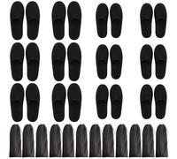 Bizarre.ly Chaussons Invités Noirs (12 Paires) avec Sacs à Cordon - Chausson Spa Fermé Lavables et Réutilisables - Deux Tailles S,L Homme et Femme - Pour Salle de Bains, Maison, Voyage, Mariage, Hôtel