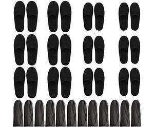 Bizarre.ly Chaussons Invités Noirs (12 Paires) avec Sacs à Cordon - Chausson Spa Fermé Lavables et Réutilisables - Deux Tailles S,L Homme et Femme - Pour Salle de Bains, Maison, Voyage, Mariage, Hôtel