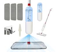 Bizcasa Balais Serpillère Vaporisateur, Microfibre Balai Pulvérisateur Spray Mop avec Reservoir pour la Maison la Cuisine Le Bois Dur Le Stratifié Le Bois, Le Céramique (Blanc - 650 ML - 3 Pads)