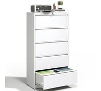 BIZOEIRON Classeur latéral à 5 tiroirs avec serrure, armoire de classement en métal pour bureau à domicile, grande armoire de rangement en acier pour lettre/légal/F4/A4 avec barres de suspension