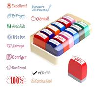 BIZOI 12 Pièces Tampons Enseignants Français, Tampon Enseignant Français, Tampon Encreur Enseignant Français, Tampon Maitresse D'école avec Motif Mignon pour Encourager Motiver Élèves