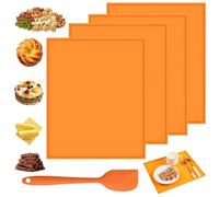 BIZOI 4 Pièces Tapis à Gâteau Roulé Suisse, 30 x 25 cm Plaque a Génoise avec Grattoir, Feuilles de Déshydrateur en Silicone avec Bord, Doublure de Plateau de Déshydrateur Alimentaire Antiadhésive