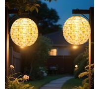 BIZOI Lampions Solaires D'extérieur, Lampion Solaire Exterieur Papier, 30cm Lanterne Solaire Lampions, 2 Pièce Lampions Solaires LED dextérieur Étanches pour Terrasse, Balcon, Mariage Patio Decoration