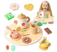 BIZOI Tea Party Jeux de Rôle, Service à thé Jouets, Jeux Rôle Tea Party, Dinette en Bois, Service à thé Enfant pour Filles, Garçons, Anniversaire, Pâques, Halloween, Noël, Nouvel Cadeau Créatif