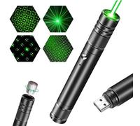 BIZOI USB Lampe de Poche Longue Portée Avancée, Lampe Portable avec Faisceau à Distance, 4 Modes et Capuchon D’étoile Amovible Polyvalente, Lampe de Pointage Verte pour Présentations et Architecture