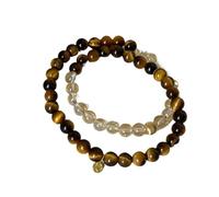 BIZTTLOG Bracelet en Cristal œil de Tigre Bleu Clair de Luxe, Bijoux en Perles empilables Naturelles, adapté à Un Usage Quotidien, Bracelet Extensible for Femmes(Browna)
