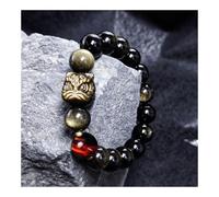 BIZTTLOG Bracelet Homme en Obsidienne Naturelle, Bijou Ajustable en Perles de Culture Chinoise for la Protection spirituelle et l'équilibre énergétique (Noir et Or)(Gold Obsidian_12amm)