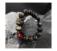 BIZTTLOG Bracelet Homme en Obsidienne Naturelle, Bijou Ajustable en Perles de Culture Chinoise for la Protection spirituelle et l'équilibre énergétique (Noir et Or)(Gold Obsidian_14amm)