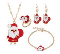 BJ-SHOP Noël Bijoux Ensemble Boucles d'oreilles pour Filles et Femmes Collier Ensemble Boucles d'oreilles Bracelet Bague Collier pour Noël