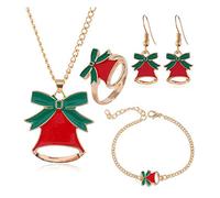 BJ-SHOP Noël Bijoux Ensemble Boucles d'oreilles pour Filles et Femmes Collier Ensemble Boucles d'oreilles Bracelet Bague Collier pour Noël