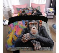 BJCJGGL Housse de Couette 140x200 Enfant Gorille Noir Parure de Lit 1 Personne avec Fermeture Éclair et 2 Taie d'oreiller 65x65 cm - Doux Respirant Microfibre Housse de Couette