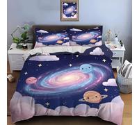 BJCJGGL Housse de Couette 140x200 Enfant PlanèTe De RêVe Parure de Lit 1 Personne avec Fermeture Éclair et 2 Taie d'oreiller 65x65 cm - Doux Respirant Microfibre Housse de Couette