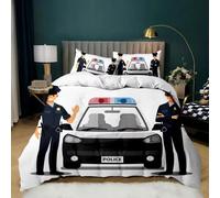 BJCJGGL Housse de Couette 140x200 Enfant Voiture De Police Parure de Lit 1 Personne avec Fermeture Éclair et 2 Taie d'oreiller 65x65 cm - Doux Respirant Microfibre Housse de Couette