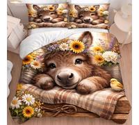 BJCJGGL Housse de Couette 160x200 Adolescent âNe Brun Parure de Lit 1 Personne avec Fermeture Éclair et 2 Taie d'oreiller 65x65 cm - Doux Respirant Microfibre Housse de Couette