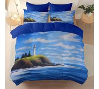 BJCJGGL Housse de Couette 160x200 Adolescent Phare Bleu Parure de Lit 1 Personne avec Fermeture Éclair et 2 Taie d'oreiller 65x65 cm - Doux Respirant Microfibre Housse de Couette