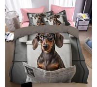 BJCJGGL Housse de Couette 160x200 Adolescent Teckel Gris Parure de Lit 1 Personne avec Fermeture Éclair et 2 Taie d'oreiller 65x65 cm - Doux Respirant Microfibre Housse de Couette