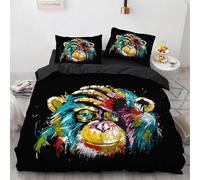 BJCJGGL Housse de Couette 240x260 Adulte Gorille Noir Parure de Lit 2 Personnes avec Fermeture Éclair et 2 Taie d'oreiller 65x65 cm - Doux Respirant Microfibre Housse de Couette