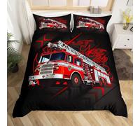 BJCJGGL Parure de Lit 220x240 Adulte Camion De Pompiers Housse de Couette 2 Personnes avec Fermeture Éclair et 2 Taie d'oreiller 65x65 cm - Doux Respirant Microfibre Housse de Couette