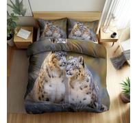 BJCJGGL Parure de Lit 220x240 Adulte PanthèRe des Neiges Housse de Couette 2 Personnes avec Fermeture Éclair et 2 Taie d'oreiller 65x65 cm - Doux Respirant Microfibre Housse de Couette