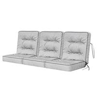 Bjird Coussins pour Bancs de Jardin - Coussins Assise & Dossier Souples - Chaise Longue, Banc de Jardin, Balancelle, Sol - Imperméables, Motif Matelassé, Sangles d'attache - 110x150 cm - Cendre