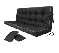 Bjird Coussins pour Bancs de Jardin - Coussins Assise & Dossier Souples - Chaise Longue, Banc de Jardin, Balancelle, Sol - Imperméables, Motif Matelassé, Sangles d'attache - 140 cm Noir