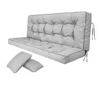 Bjird Coussins pour Bancs de Jardin - Coussins Assise & Dossier Souples - Chaise Longue, Banc de Jardin, Balancelle, Sol - Imperméables, Motif Matelassé, Sangles d'attache - 180 cm Cendre