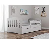 Bjird Lit d’Enfant Complet 80x180 sommier tiroir barrierères pour Filles garçons lit Simple - Classic I 180 cm Gris