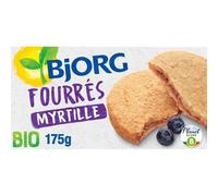 BJJORG - Biscuits Bio Fourrés à la Myrtille, Saveur Fruitée et Texture Fondante (Pack 175g) - Le lot de 4