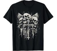 bjk3R4Y Skull Cross Goth Alt Grunge Gothic Emo Aesthetic T-Shirt