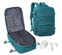 BJLFS Sac à dos Sous Vide Avec Pompe Bagage Cabine 40×30×20 Ryanair Wizzair Femme Bagage à Main Easyjet 45×36×20 Sac à dos Voyage Cabin Avec Sous Vide Sac pour Ordinateur Portable 14 Pouces Paon Bleu