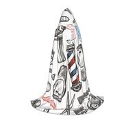 BJNGHKLN Cape à capuche Halloween longueur au sol barbier boutique monochrome imprimé longue cape à capuche pour adolescent
