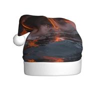BJNGHKLN Kilauea Chapeau de Père Noël imprimé volcan pour adultes Chapeau de fête de Noël Décorations de Noël Chapeau