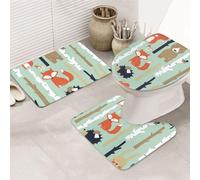 BJNGHKLN Lot de 3 tapis de bain antidérapants avec motif renard, ours, oiseau, arbre - Tapis de bain antidérapant + tapis contour de toilette + couvercle en forme de O pour la maison, l'hôtel, la