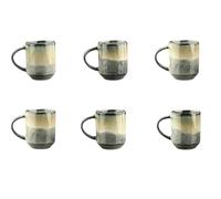 Björn, Collection Genesis, Lot de 6 Mugs 40cl en Grès avec Email Réactif, Dégradé Bleu Gris Kaki - Tasses à Café ou Thé - Compatible Micro-ondes et Lave-vaisselle