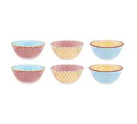 Björn, Collection Pattern, Lot de 6 Bols Petit-déjeuner en Porcelaine, Bleu Clair/rouge/jaune - Compatible Micro-ondes et Lave-vaisselle