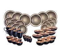 Björn, Iris, Set vaisselle 48 Pièces, 6 Personnes, grès, Assiettes Plates, Dessert, Petites, Creuses, Petits Bols, Bols Petit-déjeuner, Mugs, Tasses, Beige et Marron, Micro-ondes, Lave-vaisselle