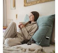 Björn&Schiller Coussin de Dossier, Coussin de Lecture pour lit et canapé, Coussin Triangulaire, Coussin Lombaire pour Le lit, Gros Coussin de tête de lit, avec Housse Lavable (Turquoise-Gris, 70 cm)