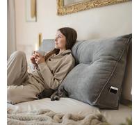 Björn&Schiller Coussin de Dossier, Coussin de Lecture pour lit et canapé, Coussin Triangulaire, Coussin Lombaire pour Le lit, Gros Coussin de tête de lit, avec Housse Lavable (Gris, 180 cm)