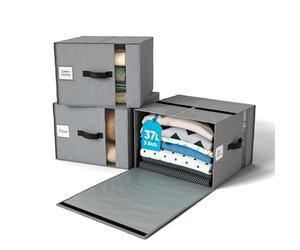 Björn&Schiller Lot de 3 sacs de rangement pour vêtements et organisation, 39 x 36 x 26 cm, 37 l, lin, gris, pliable, avec fenêtre de visualisation et sangles