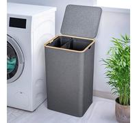 Björn&Schiller Panier à linge, 2 compartiments avec couvercle, 100 L, gris, étroit et haut, panier à linge avec couvercle, panier à linge avec compartiments, poches